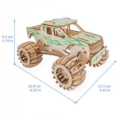 Custom high quality wooden educational toys 3d model monster truck puzzle jigsaw