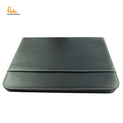 A4 A5 Black Faux PU Leather padfolio custom logo with zipper